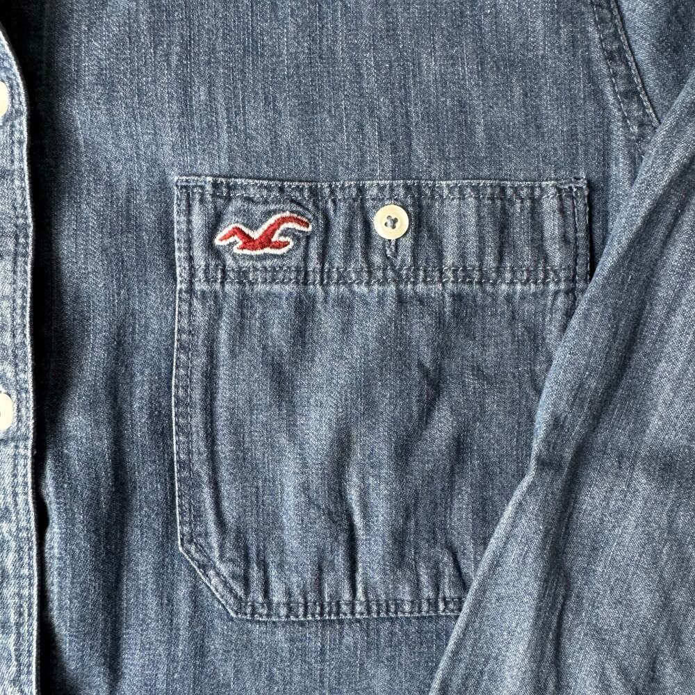 Hollister Denim Button Up Shirt Women’s Medium Chambray Long Sleeve Casual Top - Picture 6 of 8